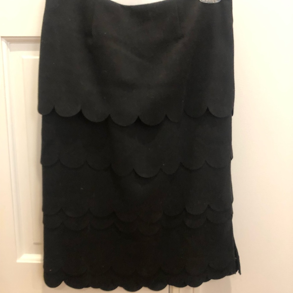 Maeve felt pencil skirt with scallop details.